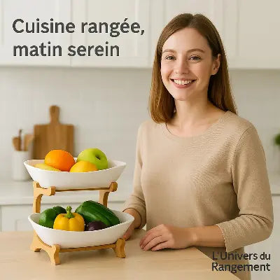 panier fruits bambou 2 niveaux blanc rangement fruits legumes design