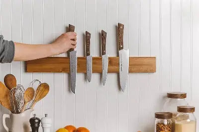 porte couteaux magnetique mural bois facile installation cuisine