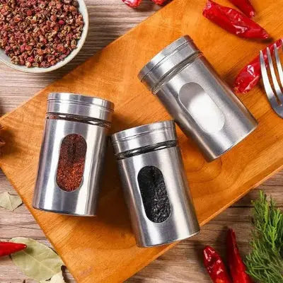 pots a epices acier inoxydable verre cuisine rangement bocal fenetre saupoudreur set
