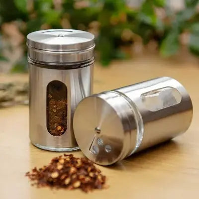 pots a epices acier inoxydable cuisine rangement bocal verre saupoudreur reglable saliere
