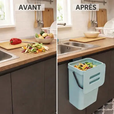 poubelle suspendue cuisine avant apres plan travail propre gain espace pratique
