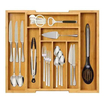 range couverts bambou extensible tiroir organisation ajustable cuisine