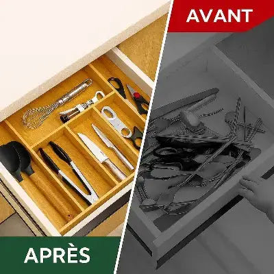 range couverts bambou extensible tiroir avant apres organisation cuisine