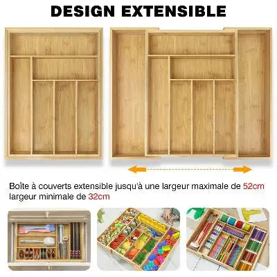 range couverts bambou extensible tiroir largeur ajustable 32 52cm