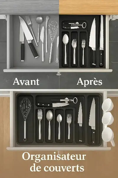 range couverts tiroir 8 compartiments avant apres organisation cuisine