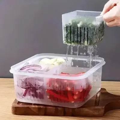 rangement frigo modulable avec panier egouttoir amovible et couvercle