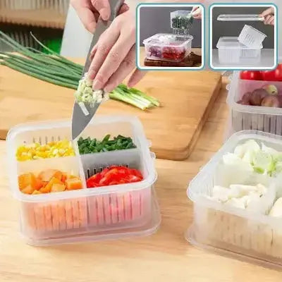 rangement frigo modulable avec panier egouttoir couvercle et compartiments