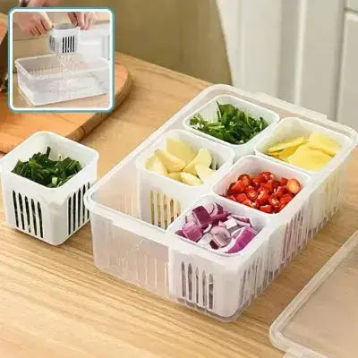 rangement frigo modulable avec panier egouttoir et bac compartimente