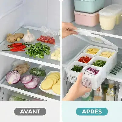 rangement frigo modulable avant apres avec compartiments et couvercle