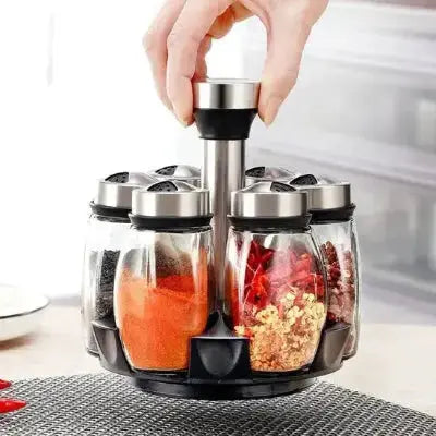 rangement epices modulable rotatif 6 bocaux inox