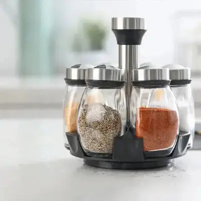 rangement epices modulable rotatif 6 bocaux design compact