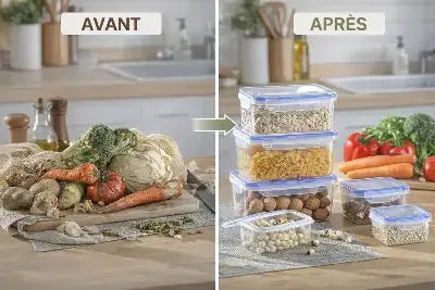 rangement frigo avant apres avec boites hermetiques empilables