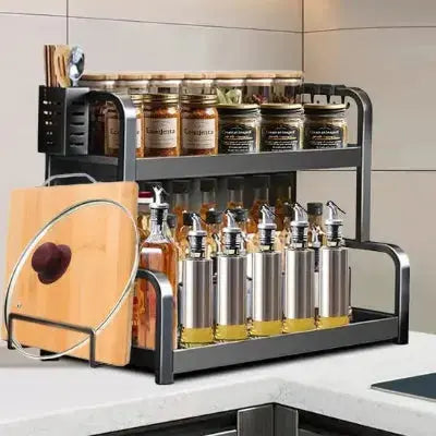rangement pour epices deux niveaux porte couvercle bouteilles pratique