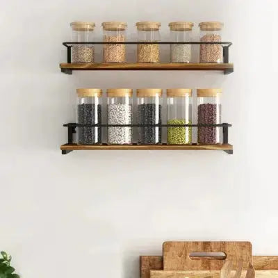 rangement pour epices mural deux etageres bois metal pratique