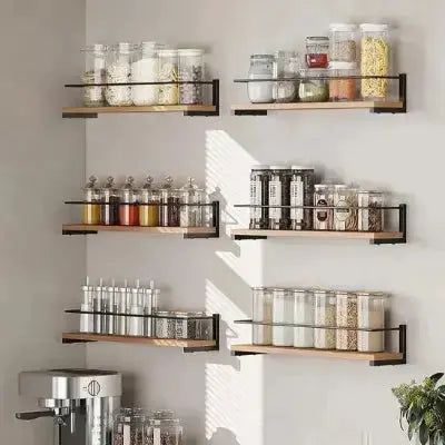 rangement pour epices mural six etageres bois metal elite