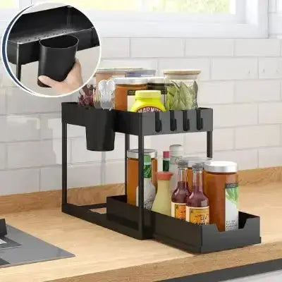 rangement sous evier ajustable avec gobelet amovible pratique