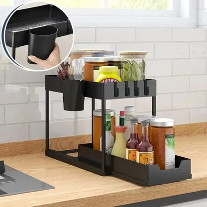 organisateurdecuisine2etagesnoiraveccrochetsettiroircoulissant