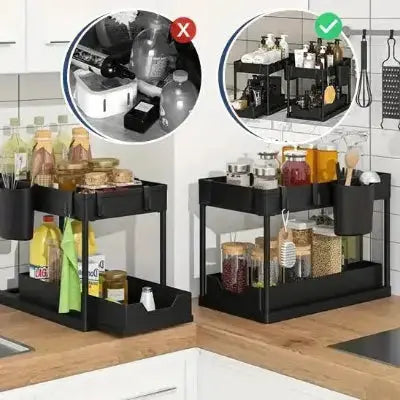 rangement sous evier avant apres ajustable gain de place