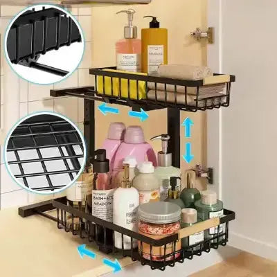 rangement sous evier noir coulissant hauteur reglable solide