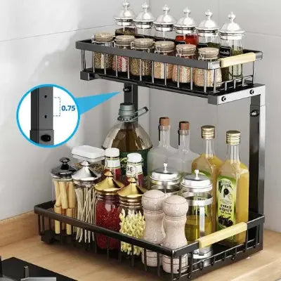 rangement sous evier modulable metal double niveau avec hauteur reglable 0.75 organisation cuisine