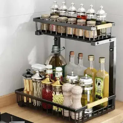 rangement sous evier modulable epices deux niveaux pratique