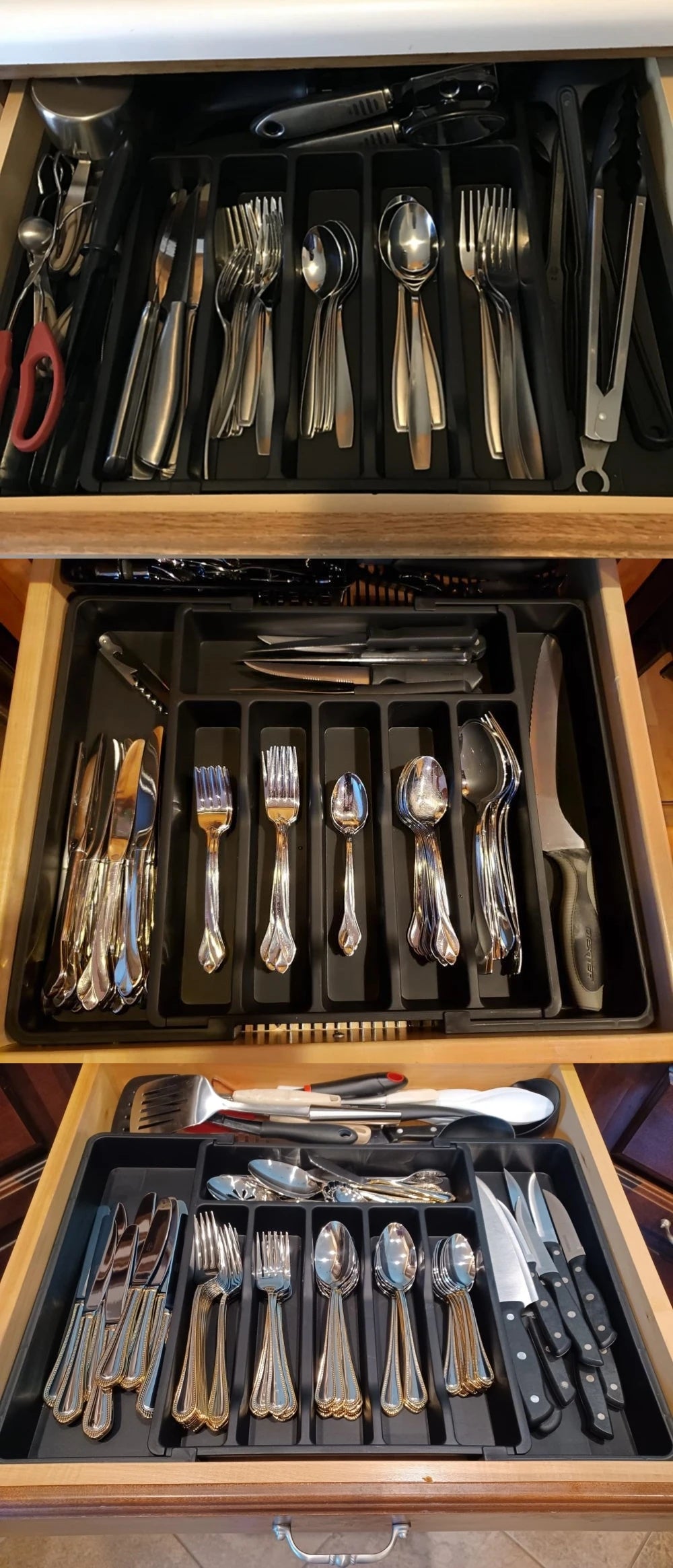 Silverware Drawer Organizer Expandable Utensil Tray for Kitchen Adjustable Flatware and Cutlery Holder Black Cutlery Organiser Lunivers-du-Rangement