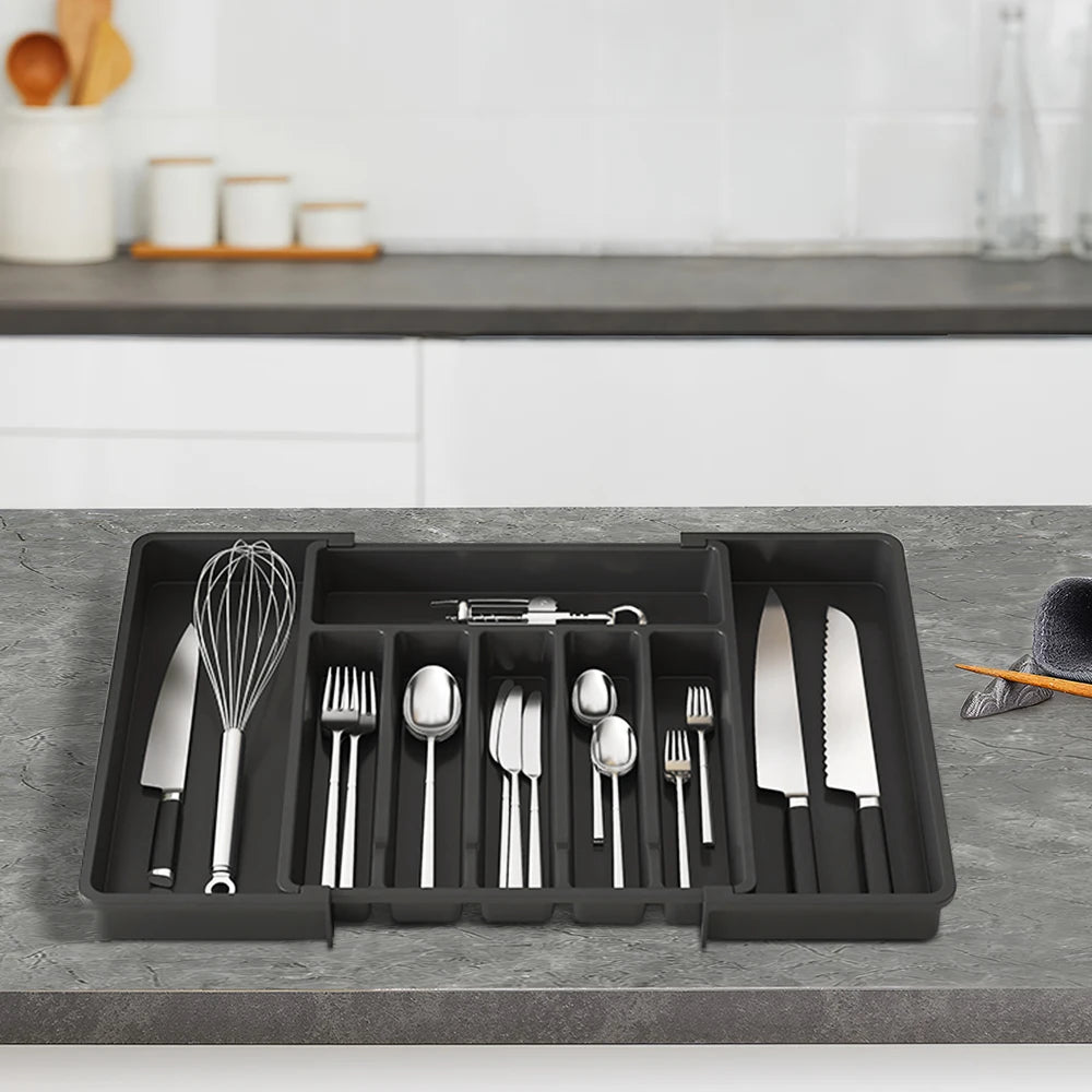 Silverware Drawer Organizer Expandable Utensil Tray for Kitchen Adjustable Flatware and Cutlery Holder Black Cutlery Organiser Lunivers-du-Rangement