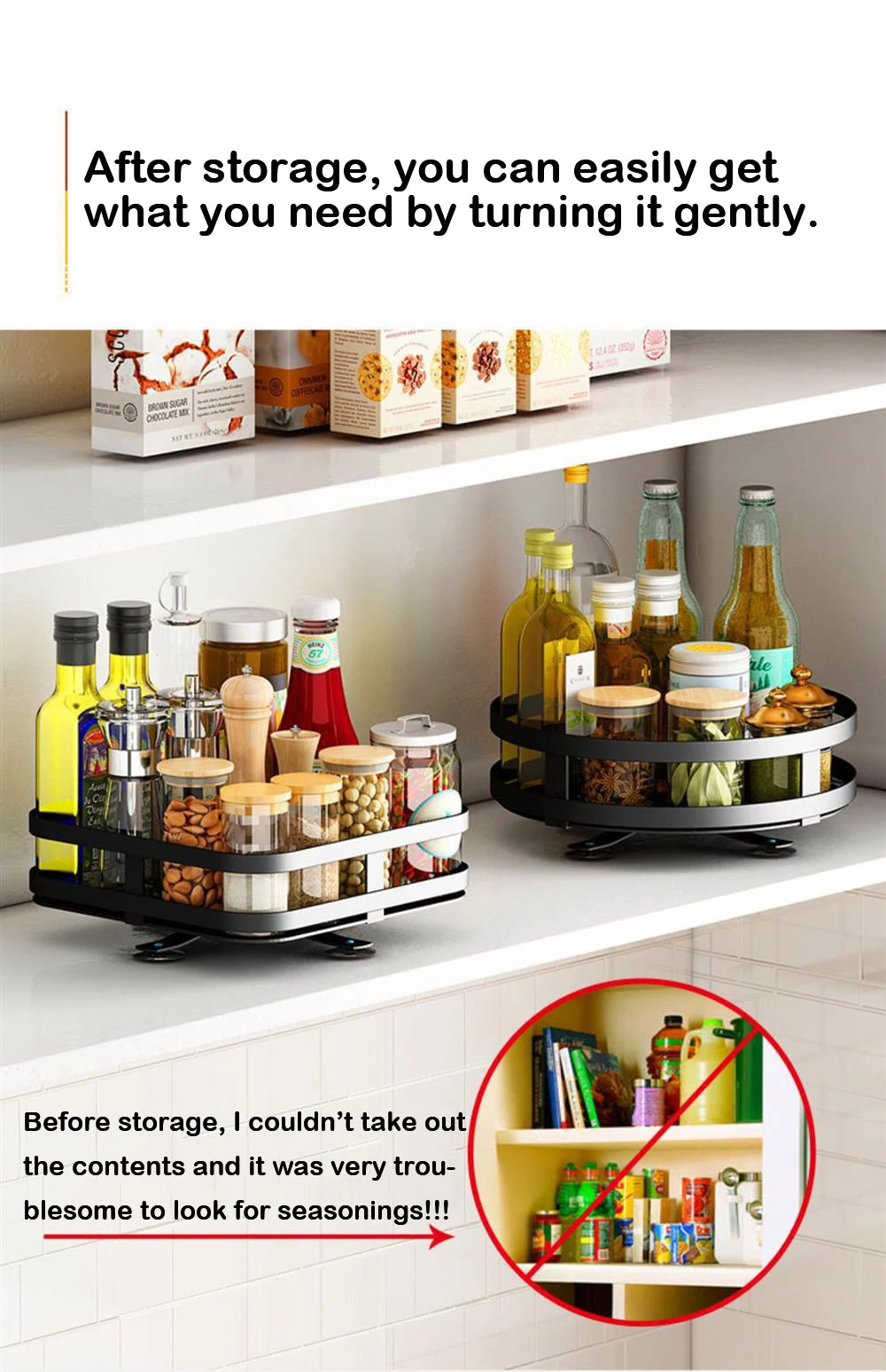 Rotatable Kitchen Storage Rack kitchen Accessories Spice Storage Rack Clean Storage 360 Degrees Rotatable Organizer Turntable Lunivers-du-Rangement