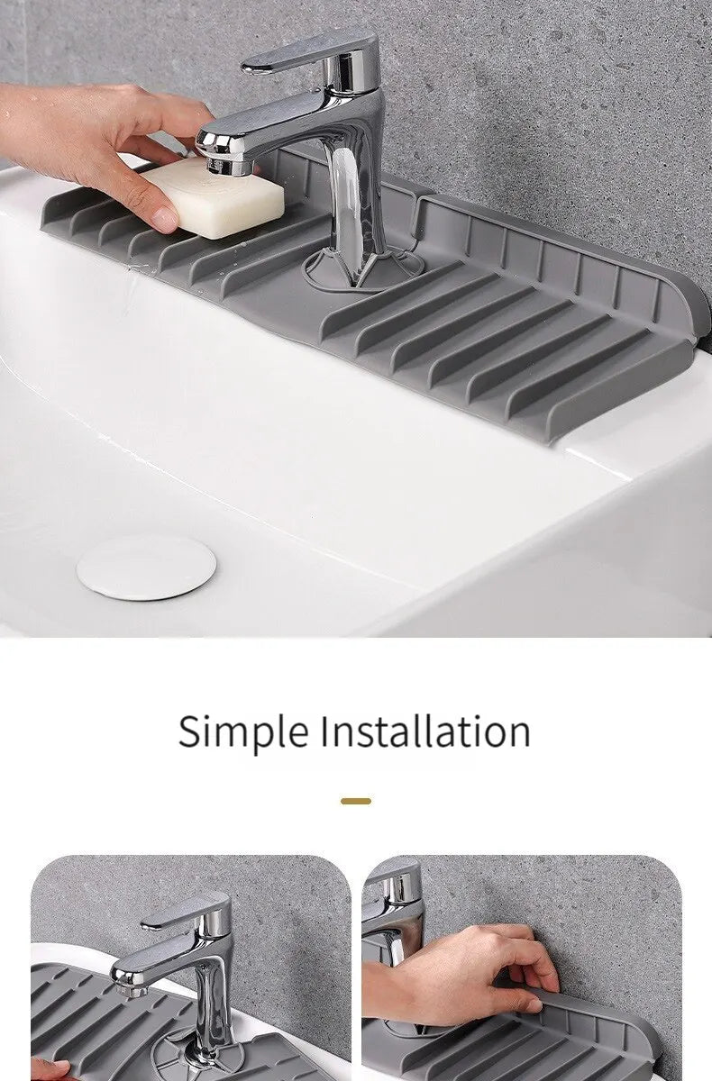 Silicone Faucet Mat Dish Soap Sponge Holder Sink Kitchen Countertop Drying Mat Bathroom Kitchen Sink Splash Guard Drain Pad Lunivers-du-Rangement