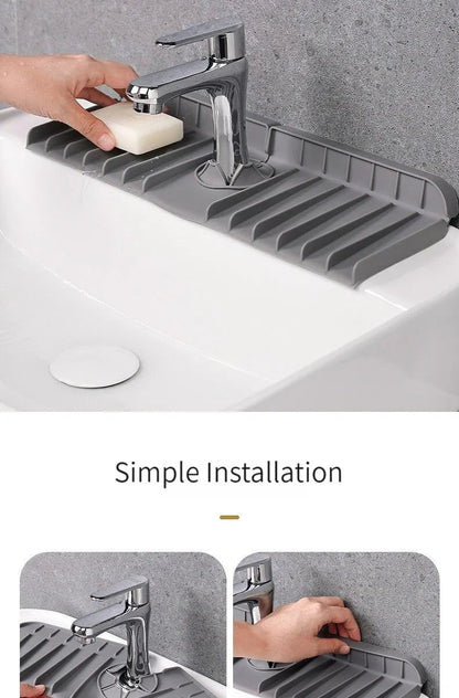 Silicone Faucet Mat Dish Soap Sponge Holder Sink Kitchen Countertop Drying Mat Bathroom Kitchen Sink Splash Guard Drain Pad Lunivers-du-Rangement