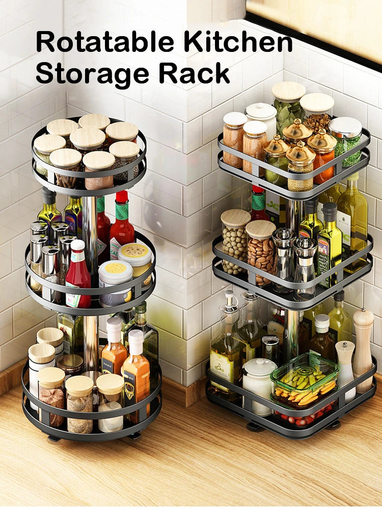 Rotatable Kitchen Storage Rack kitchen Accessories Spice Storage Rack Clean Storage 360 Degrees Rotatable Organizer Turntable Lunivers-du-Rangement