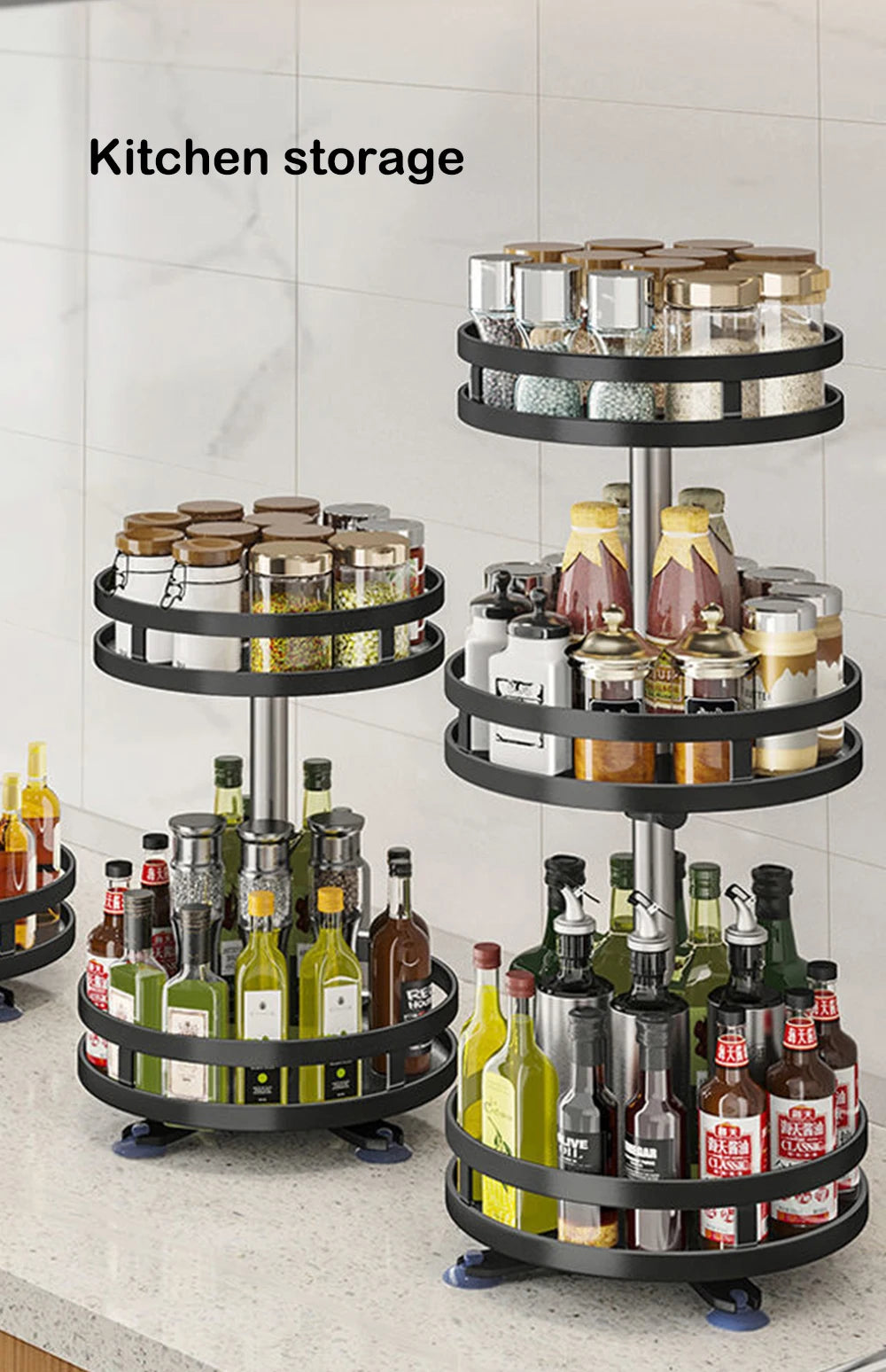 Rotatable Kitchen Storage Rack kitchen Accessories Spice Storage Rack Clean Storage 360 Degrees Rotatable Organizer Turntable Lunivers-du-Rangement