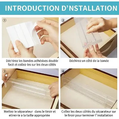 separateurs tiroir extensibles transparents installation adhesive organisateur modulable