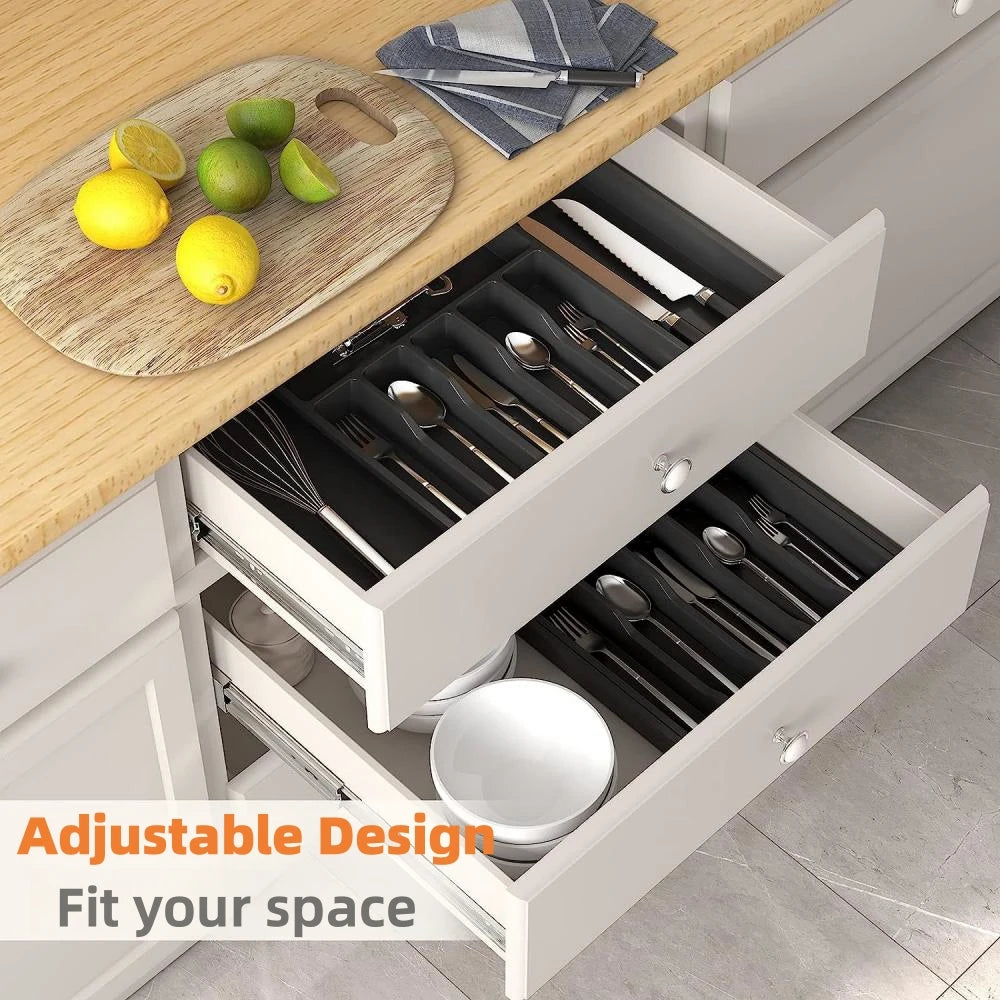 Silverware Drawer Organizer Expandable Utensil Tray for Kitchen Adjustable Flatware and Cutlery Holder Black Cutlery Organiser Lunivers-du-Rangement