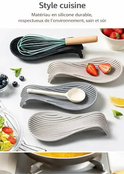 lot 4 repose cuillere silicone cuisine design organisateur ustensiles plan de travail hygienique