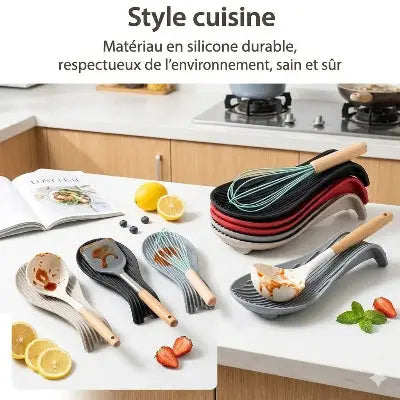 gamme repose cuillere silicone ecologique rouge gris noir beige organisateur cuisine moderne lavable