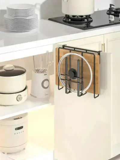 support rangement metallique suspendu porte couvercles gain espace pratique