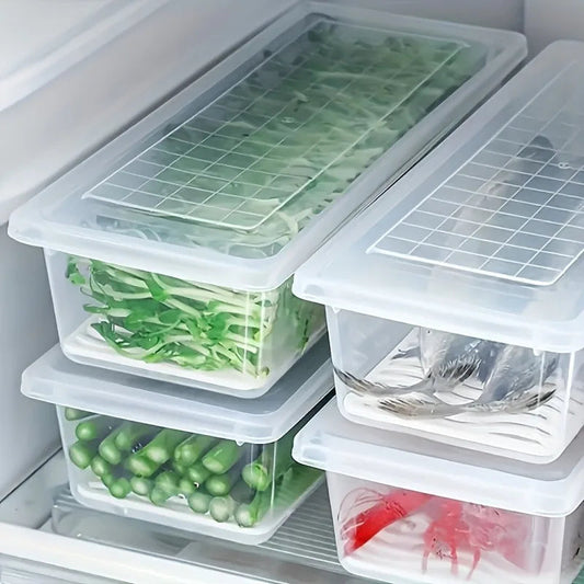 Bac de rangement alimentaire transparent avec couvercle pour organisation du refrigerateur