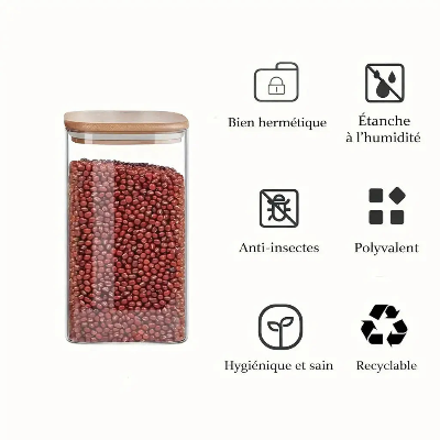 bocal verre hermetique bambou etanche anti insectes recyclable cuisine
