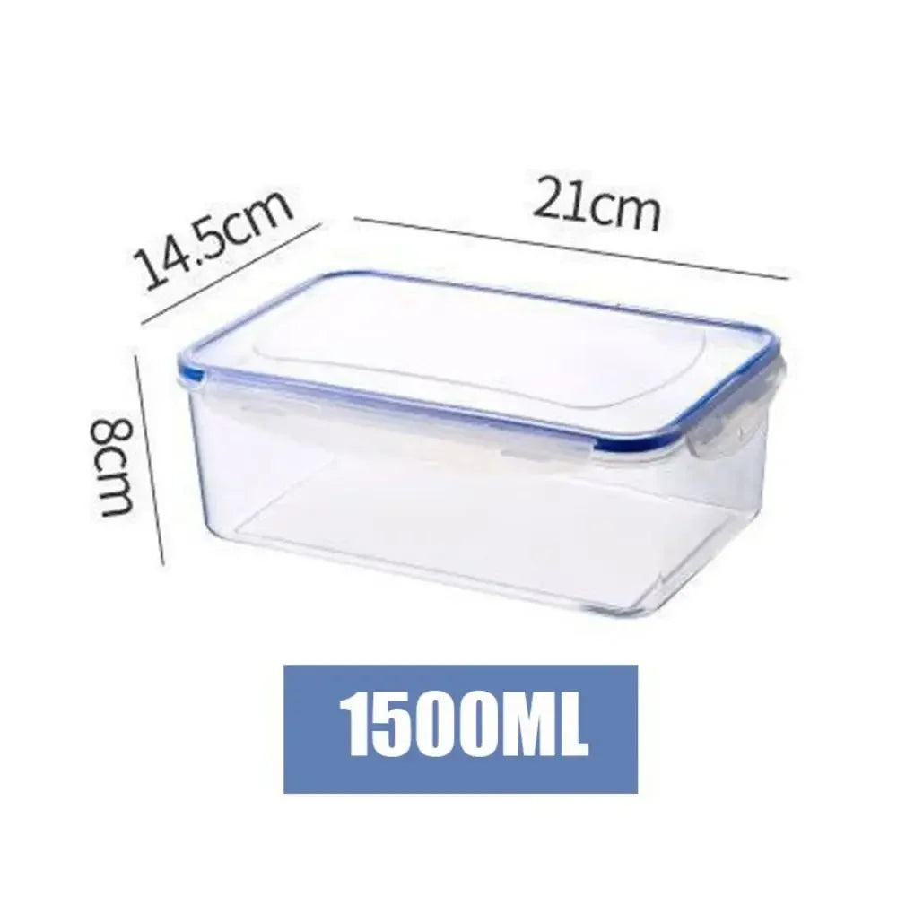 boite de conservation alimentaire en plastique transparent capacite 1500ml avec dimensions indiquees