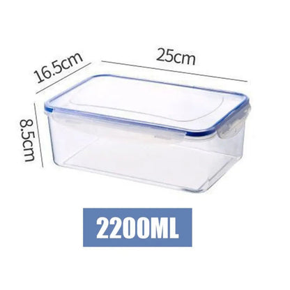 boite de conservation alimentaire en plastique transparent capacite 2200ml avec dimensions indiquees