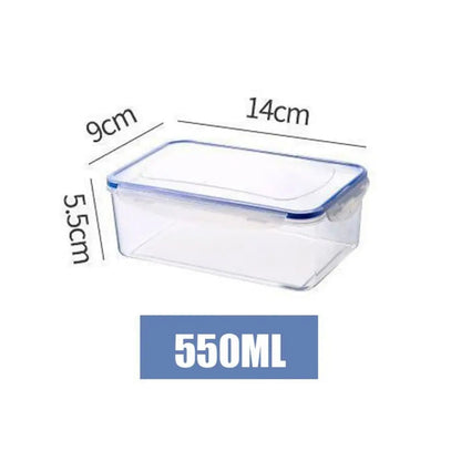 boite de conservation alimentaire en plastique transparent capacite 550ml avec dimensions indiquees