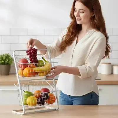 corbeille fruits 2 niveaux blanc elegant gain place hygienique solide