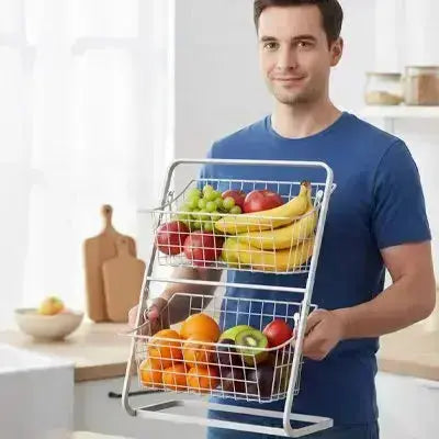 corbeille fruits 2 niveaux blanc portable gain place solide hygienique