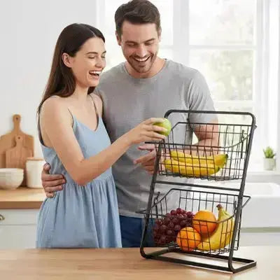 corbeille fruits 2 niveaux noir gain place pratique hygienique cuisine
