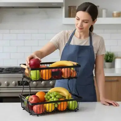 
corbeille fruits metal noir 2 niveaux rectangulaire poignee bois


