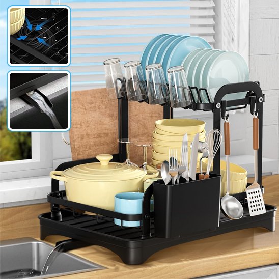 egouttoirvaisselle2niveauxnoiravecevacuationeauautomatique