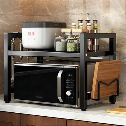 etagerecuisinemetalnoir2niveauxrangementmicroondesplancheadecouperustensiles