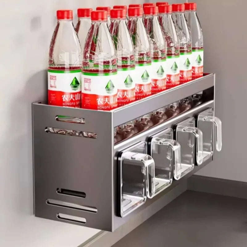 etageremuralederangementpourbouteillesetepicesavecconteneursdistributeurstransparentspourcuisine