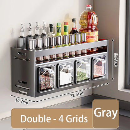 etagererangementepicesmuraleinoxdouble4compartimentsgrisdimensions32.5x10.7x12.3cm